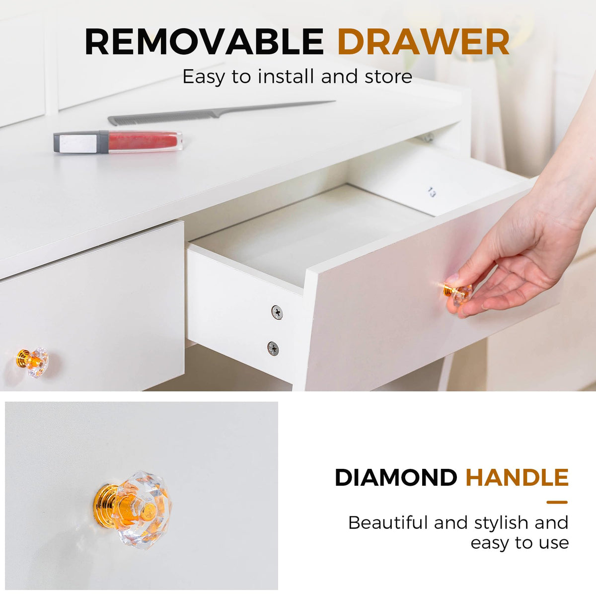 White Vanity Desk with LED Lights Mirror and 5 Drawers D5228