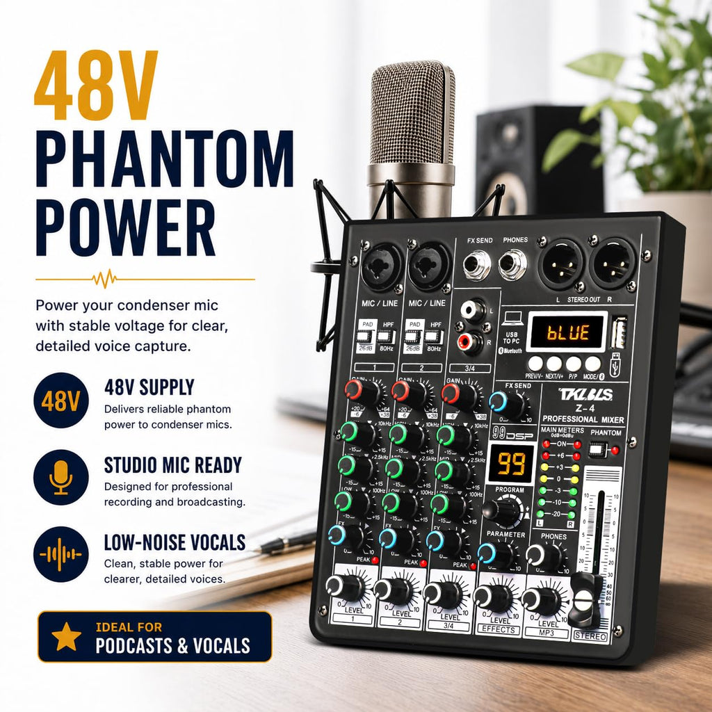 4 Channel Podcast Audio Mixer with 99 DSP Effects M718003