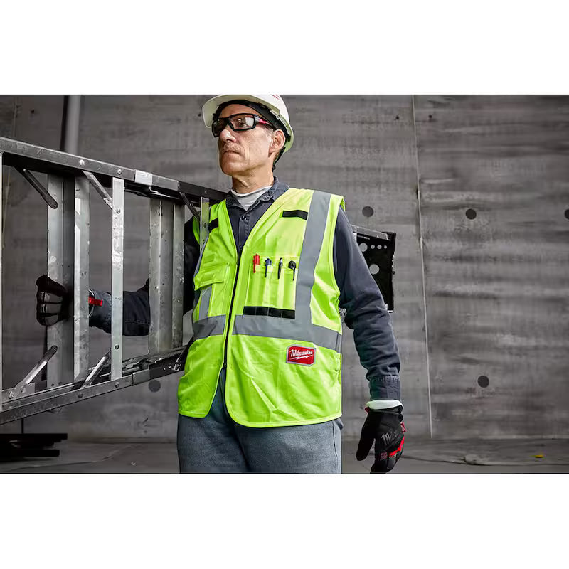 Yellow Class 2 High Visibility Safety Vest with 10 Pockets 4-Pack E227