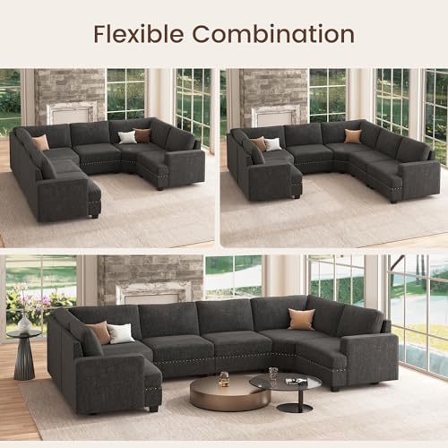 Oversized Modular Sectional Sofa, 135.6 inch, Dark Grey Y73392