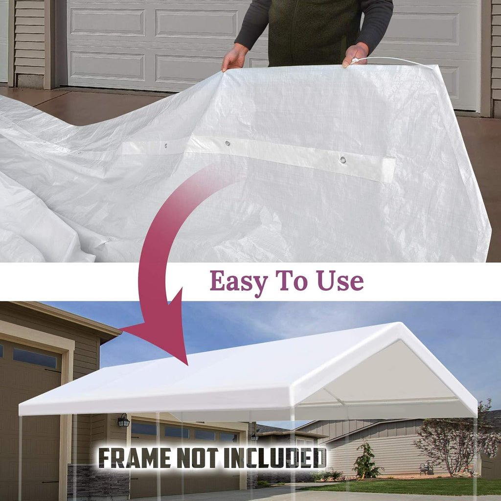 10x20 ft Carport Replacement Canopy Top Cover with Ball Bungee Cords N166623