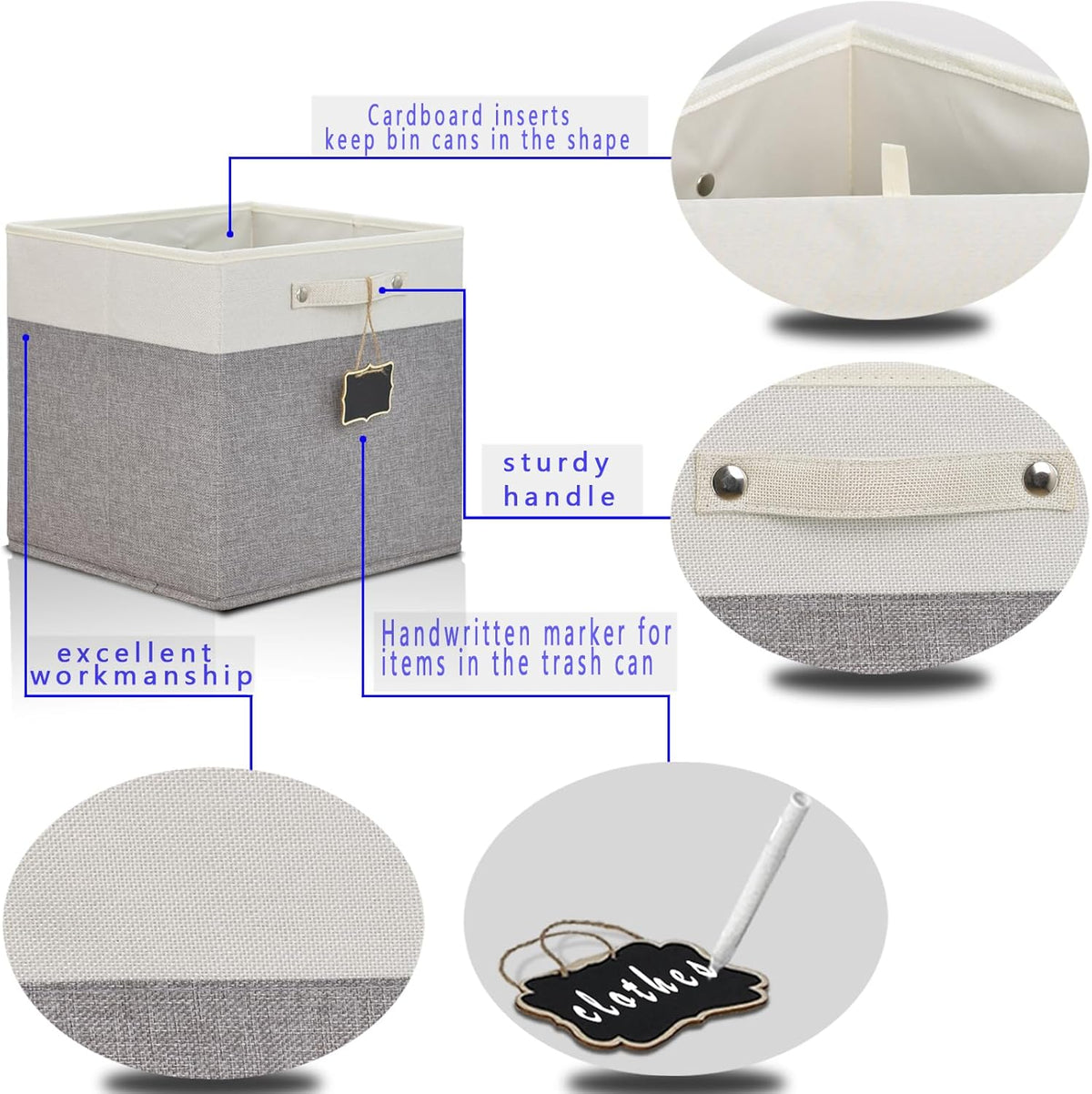 11x11 Fabric Storage Cubes with Cotton Handles B876