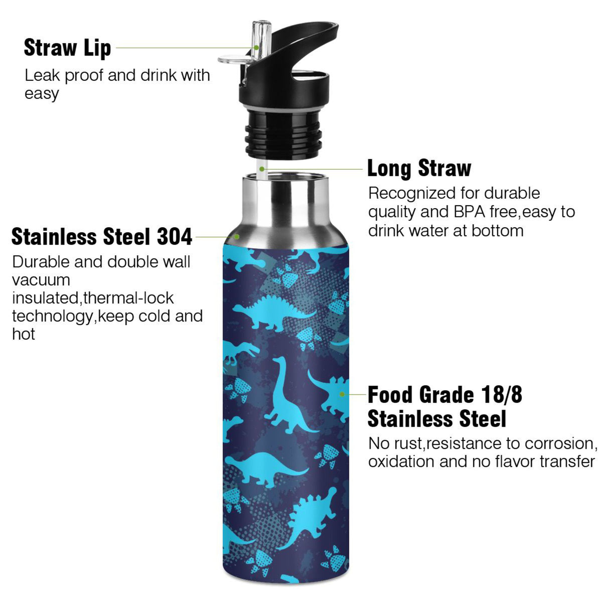 Stainless Steel Insulated Water Bottle with Straw Lid F133