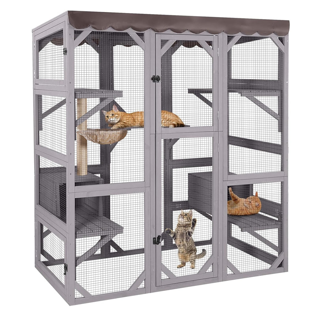 Outdoor Catio Cat Enclosure with 7 Platforms Grey Z238792