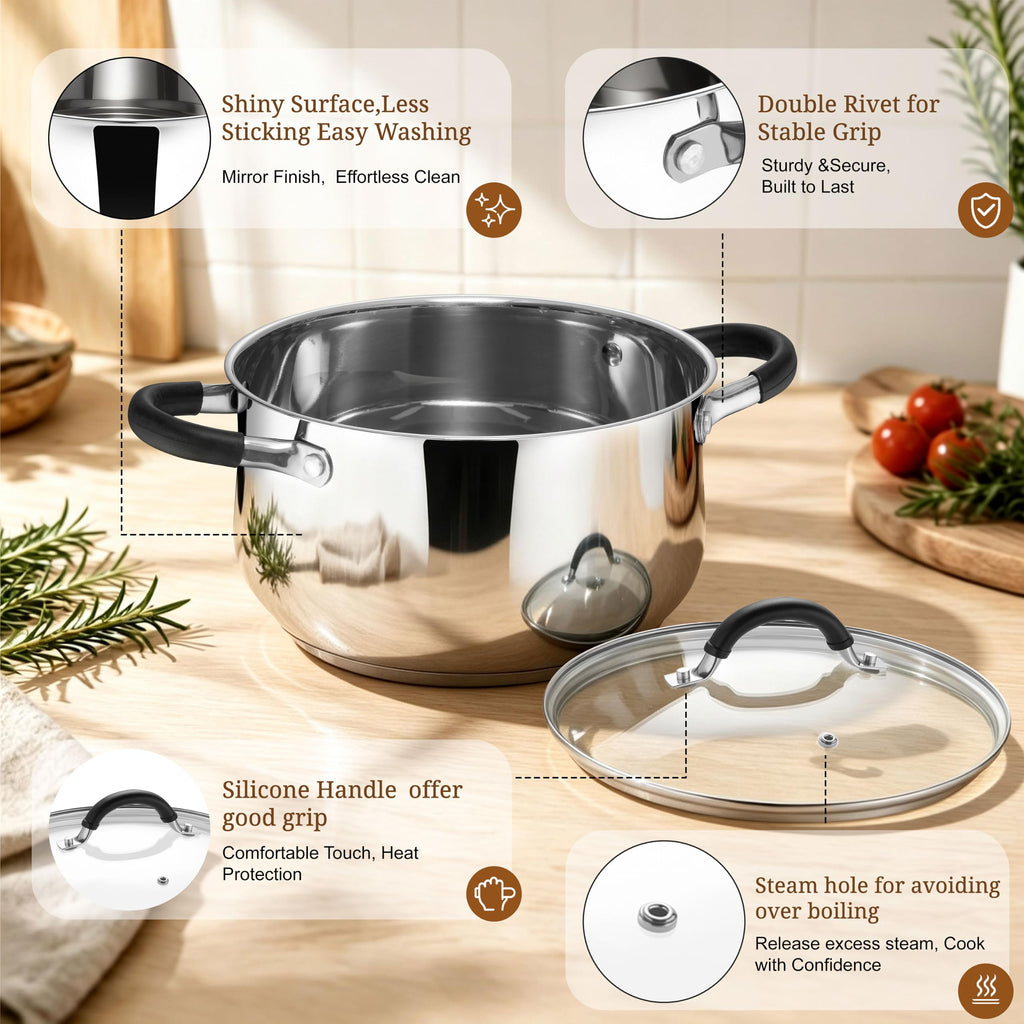6 Quart Stainless Steel Induction Stock Pot with Lid N664