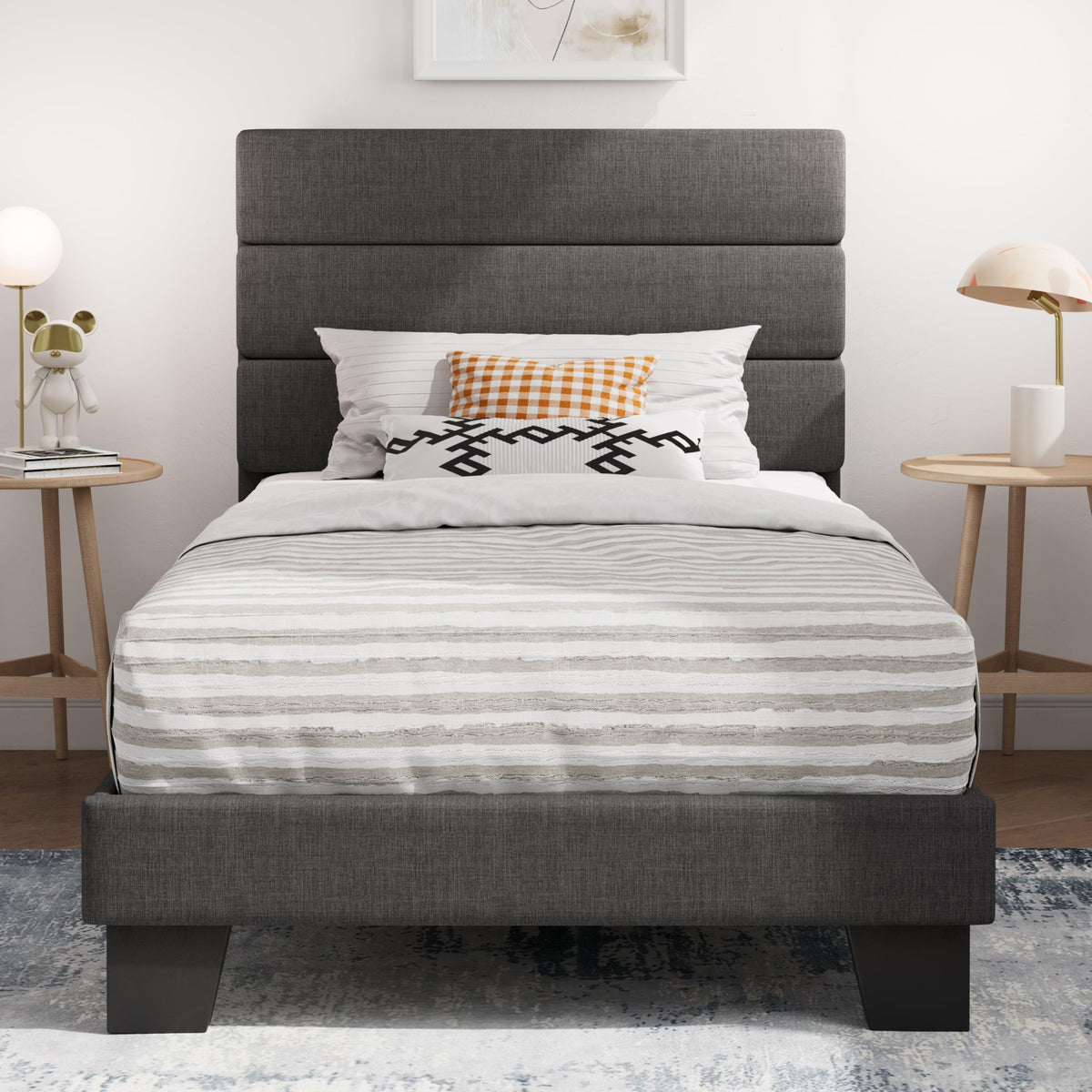 Twin Platform Bed Frame with Upholstered Fabric Headboard G196809