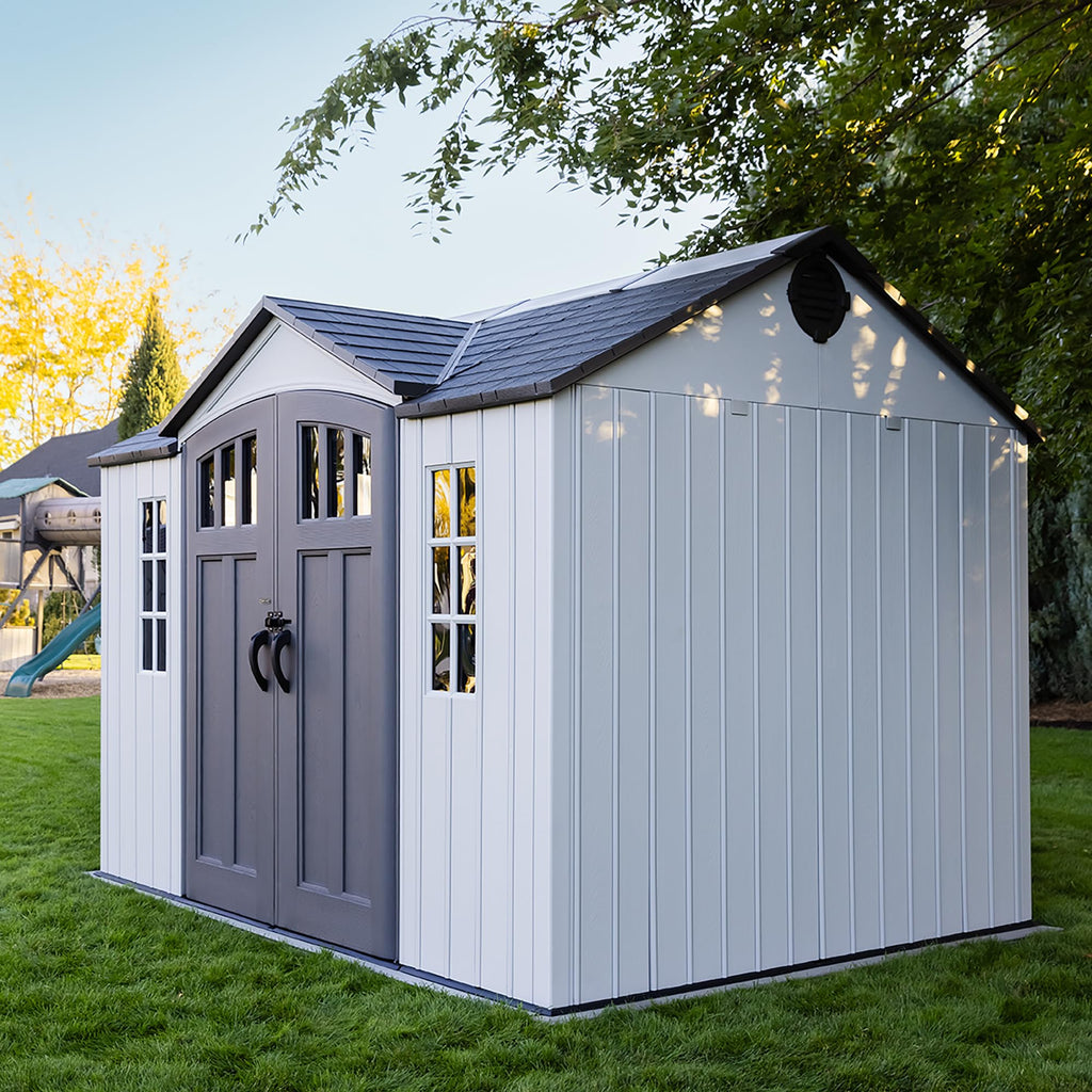 10x8 Ft Gray Resin Outdoor Storage Shed with Double Doors I8165