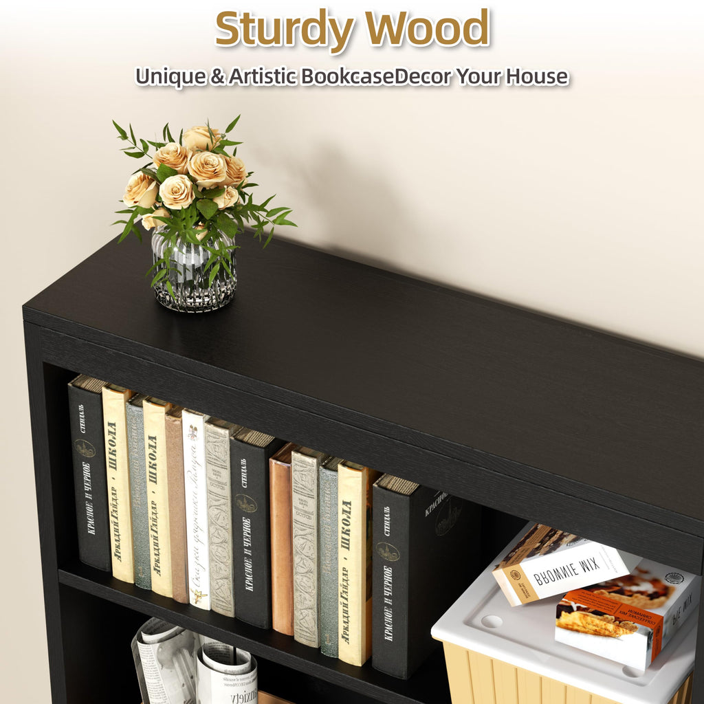 6-Tier Black Wood Bookshelf X39760