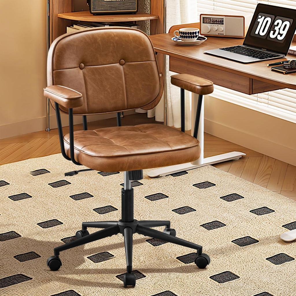 Brown Leather Office Chair with Wheels G321