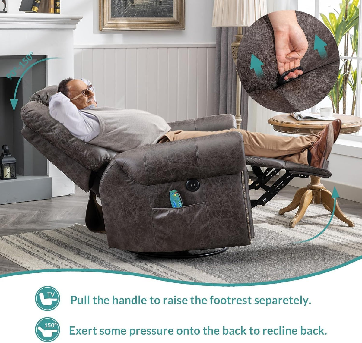 Oversized Swivel Rocker Recliner Chair with Heat and Massage H556888
