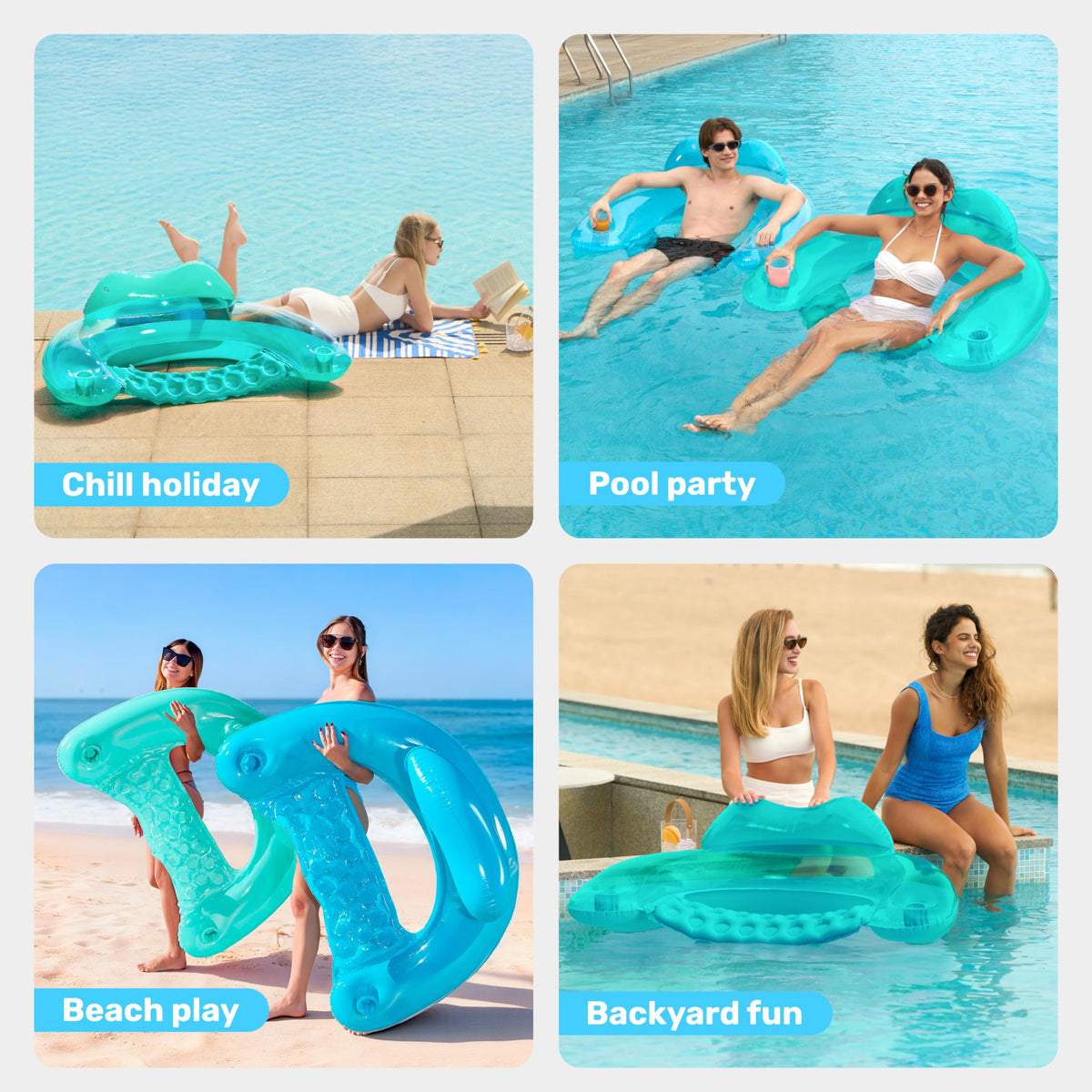 2 Pack Inflatable Pool Chairs with Cup Holders L467