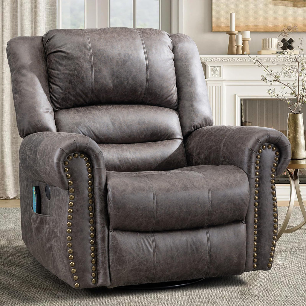 Oversized Swivel Rocker Recliner Chair with Heat and Massage H556888