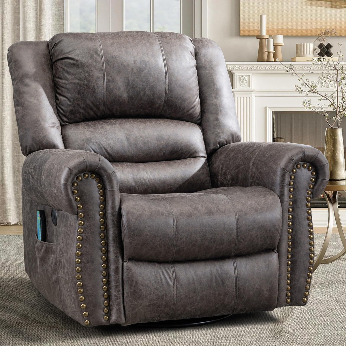 Oversized Swivel Rocker Recliner Chair with Heat and Massage H556888