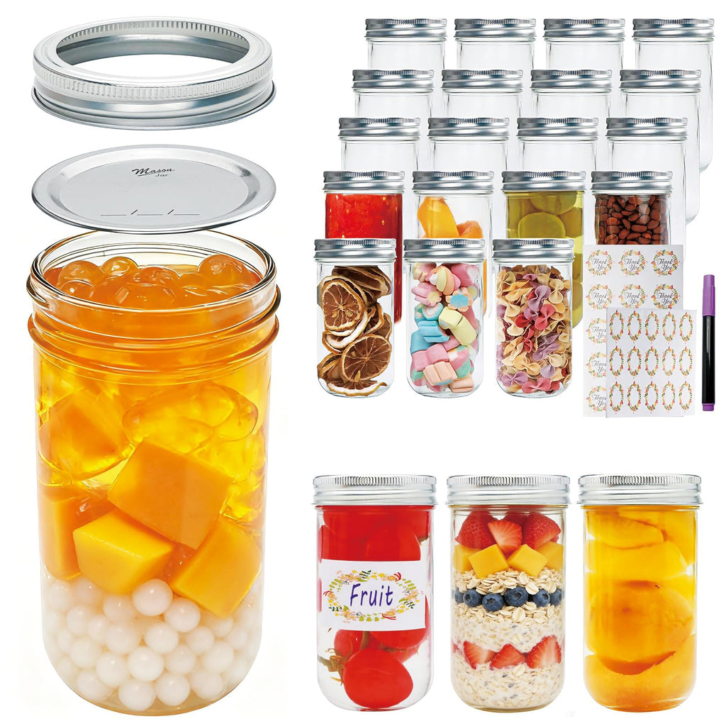 24 Pack 12 oz Mason Jars with Lids E703627