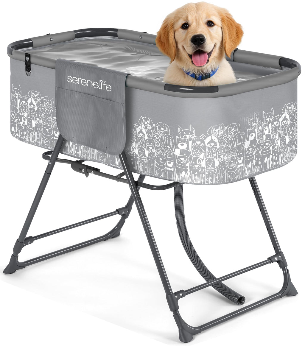 Foldable Dog Bath Tub with Drain Hose, 130 lb Capacity, Gray J5038