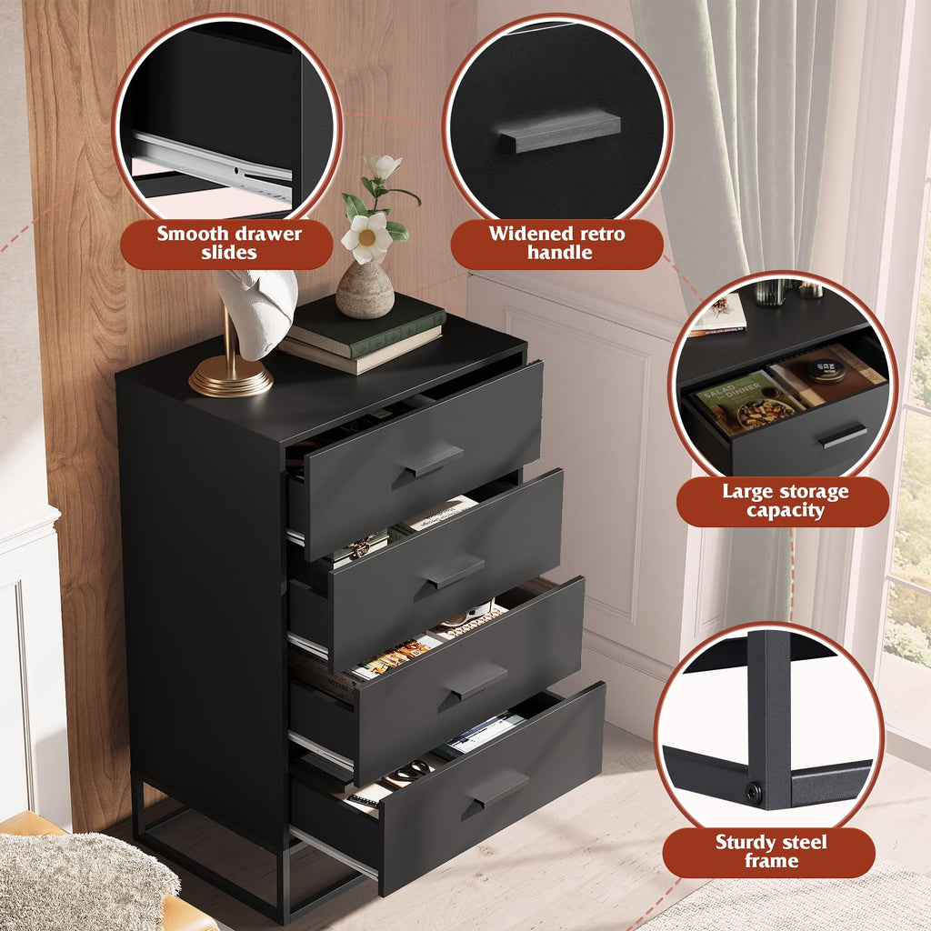 Black 4 Drawer Wooden Dresser S911227