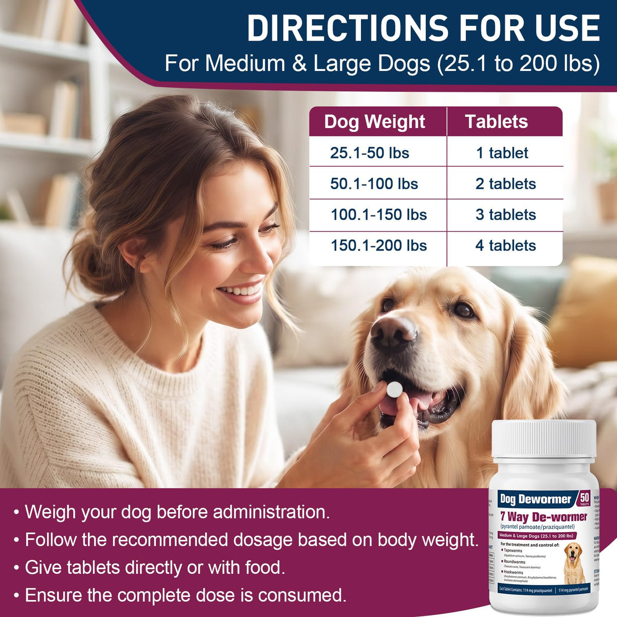 7-Way Dewormer for Large Dogs & Puppies, 50 Tablets L67241
