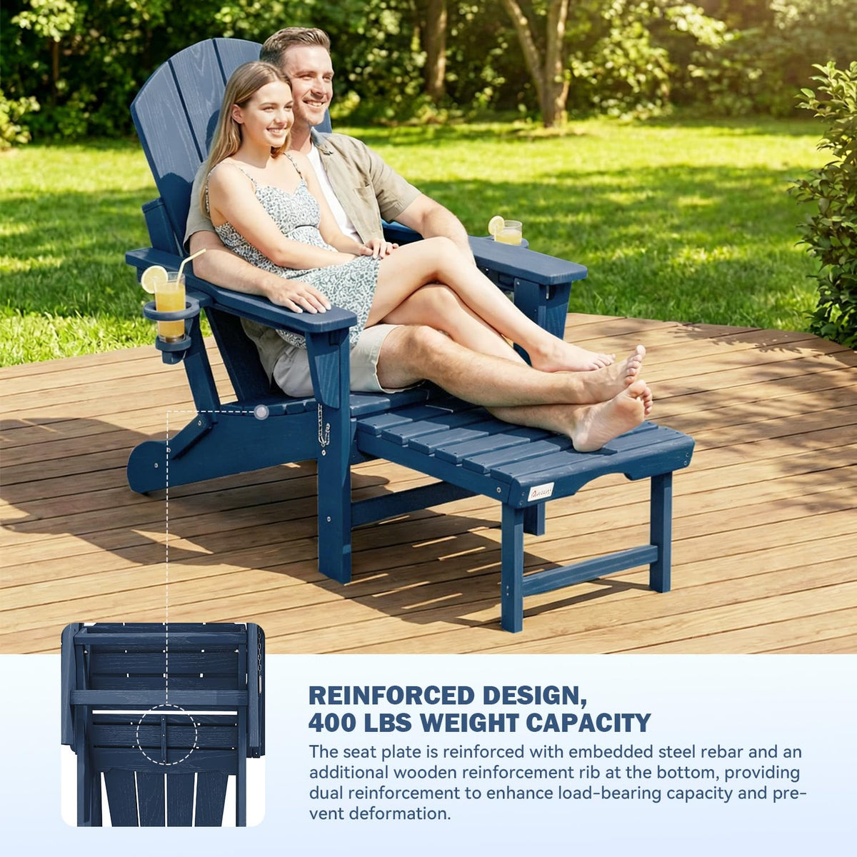 HDPE Folding Adirondack Chairs Set of 2, Navy B2165