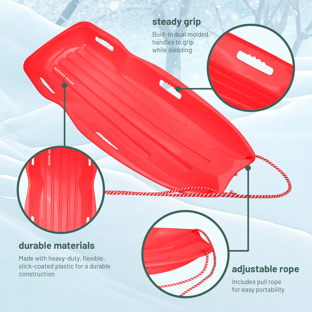 Plastic Toboggan Snow Sled with Pull Rope and Handles N45490