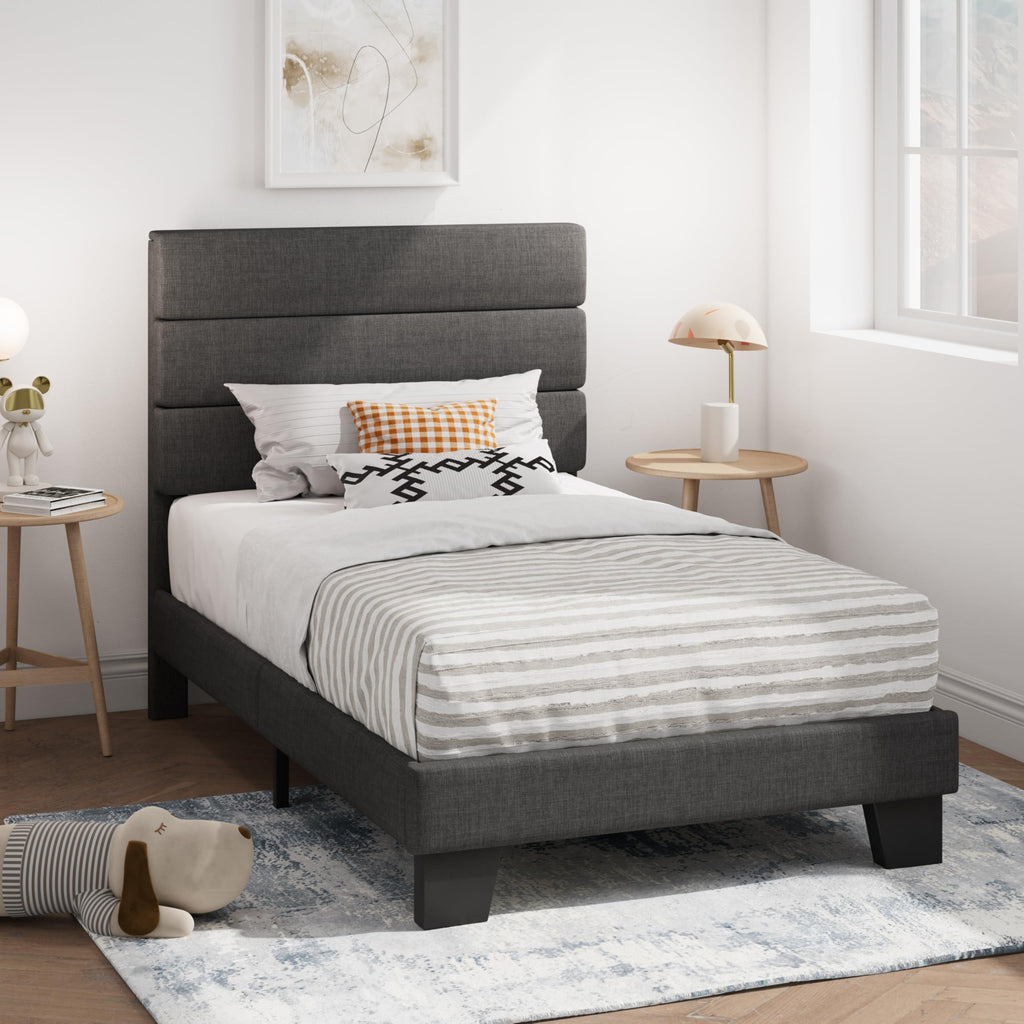 Twin Platform Bed Frame with Upholstered Fabric Headboard G196809