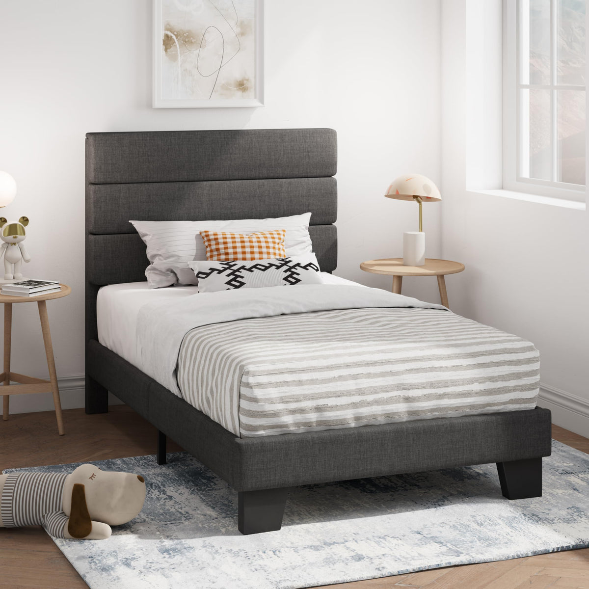 Twin Platform Bed Frame with Upholstered Fabric Headboard G196809