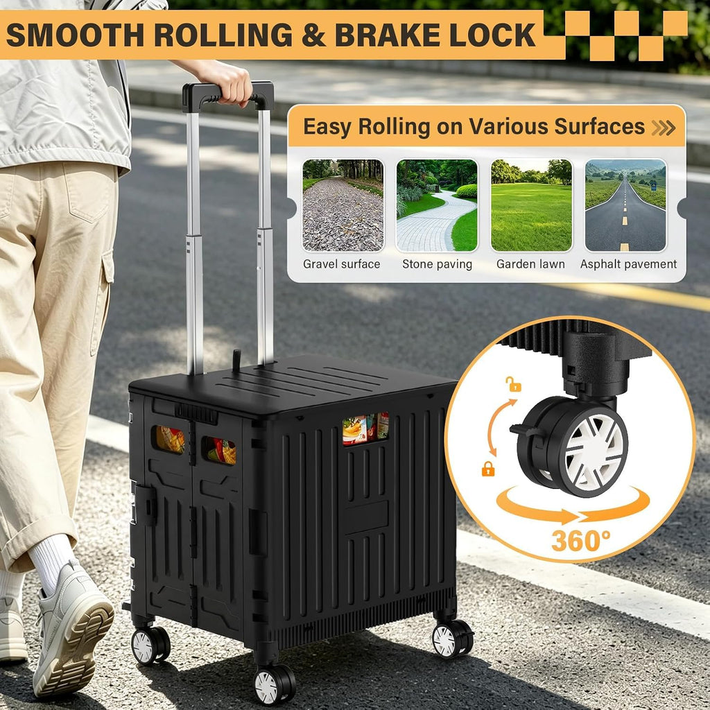 Black Folding Rolling Utility Cart A472
