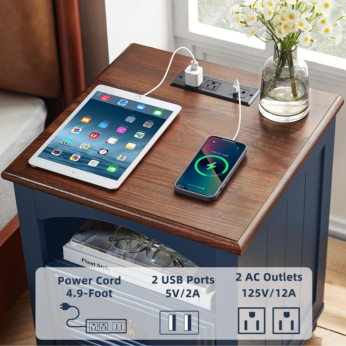 18" Nightstand with Charger Station S235