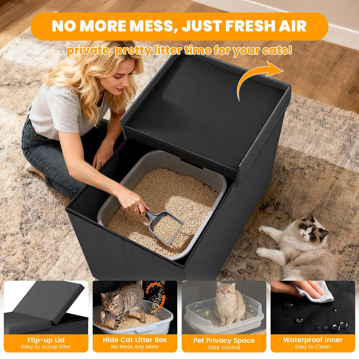 Dark Grey Cat Litter Box Enclosure V939452