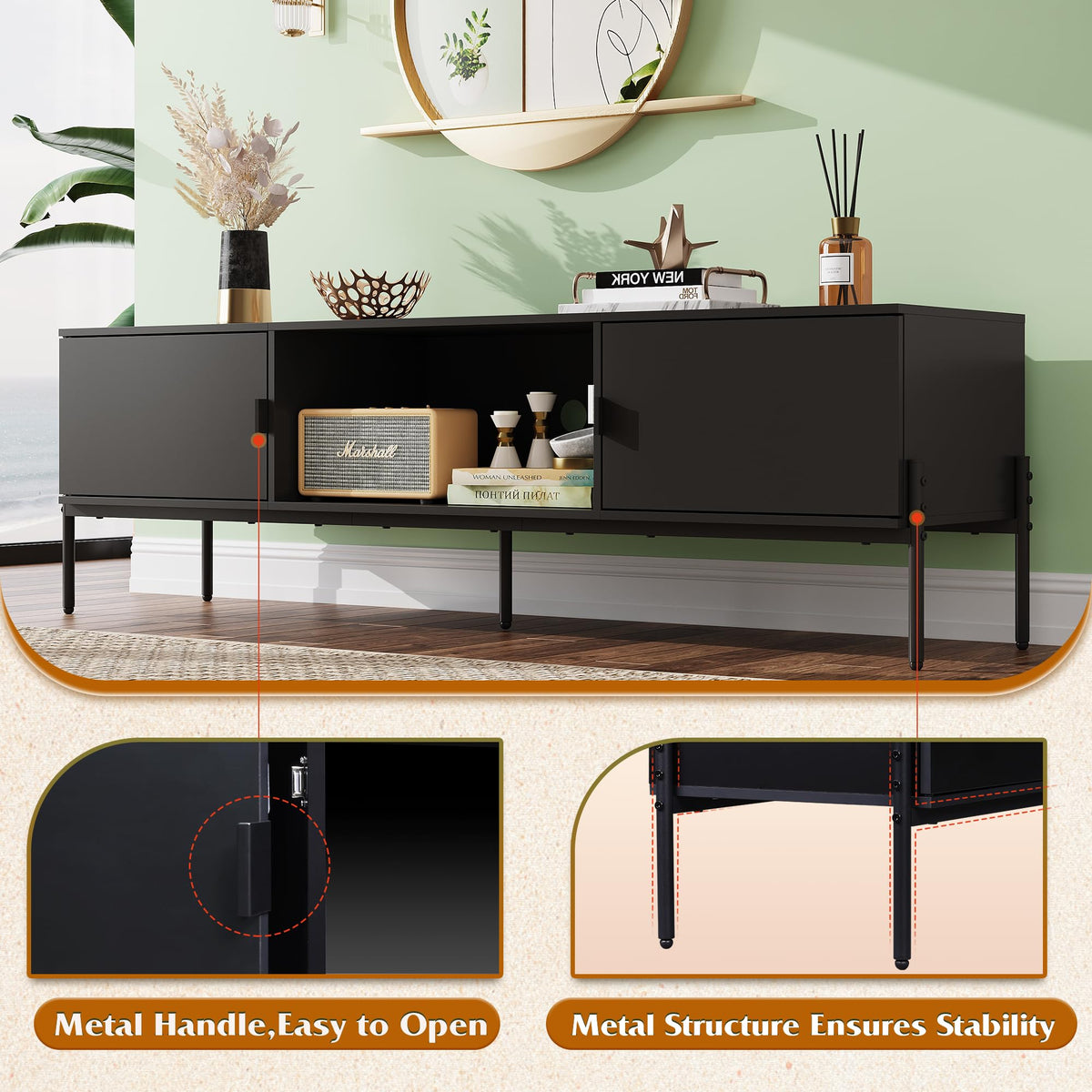 Black TV Stand with Metal Legs Z418