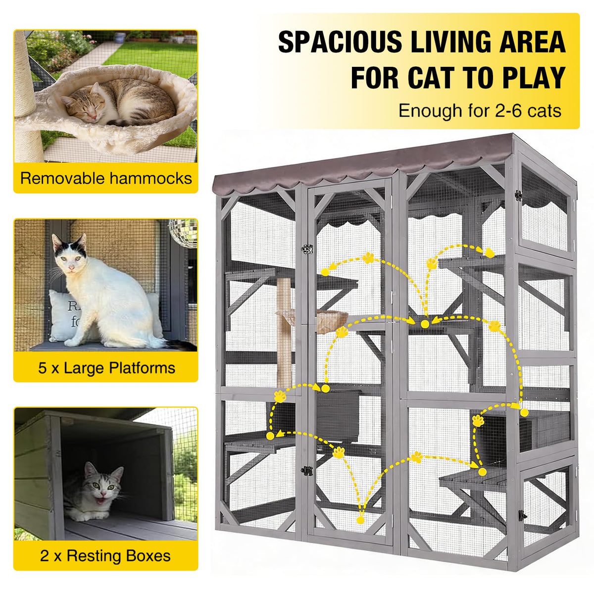 Outdoor Catio Cat Enclosure with 7 Platforms Grey Z238792