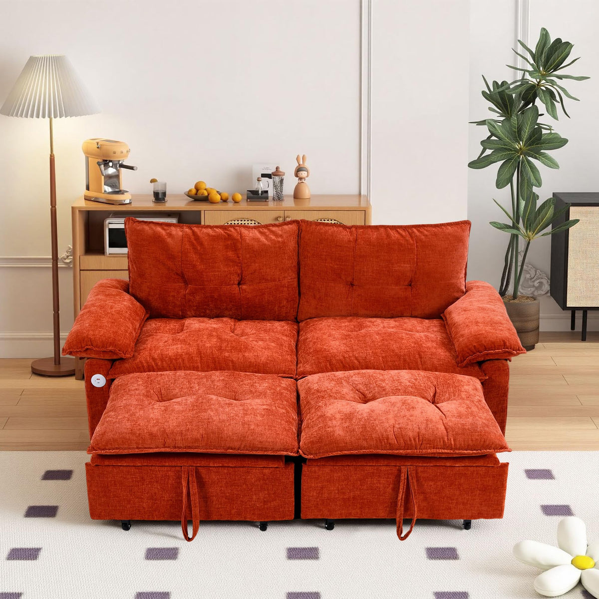 Orange Velvet Sleeper Sofa I9815