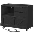 Black Wood Lateral File Cabinet with Charging Station X970866