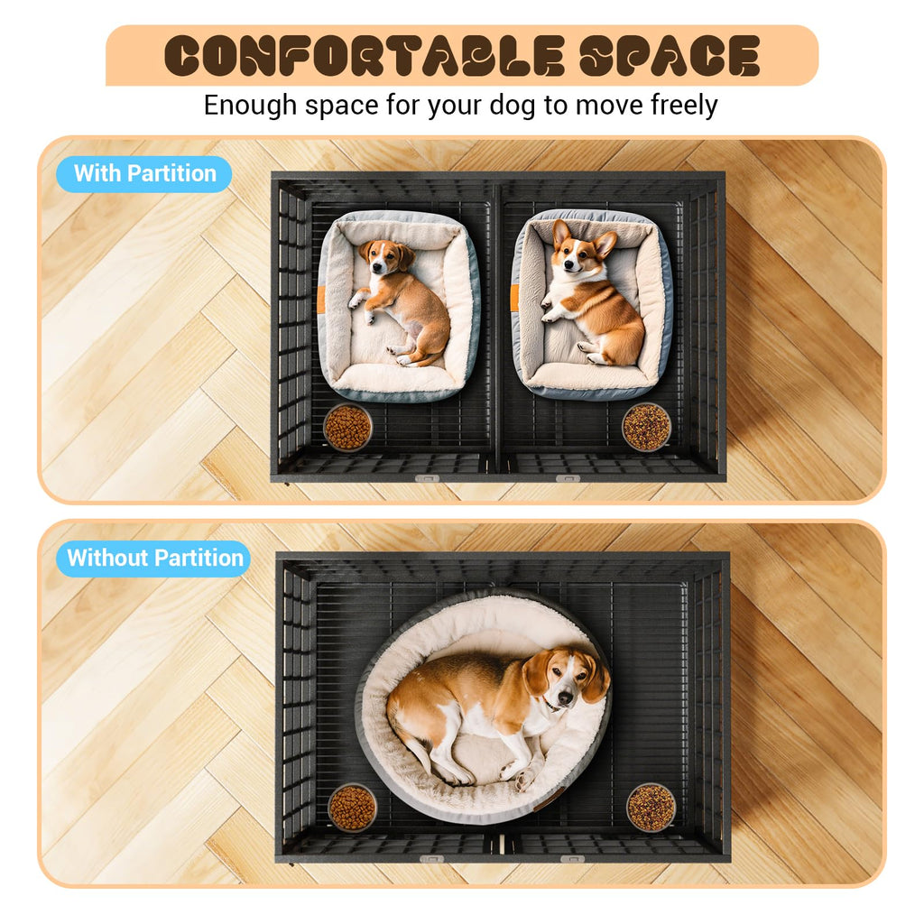 42 inch Heavy Duty Metal Dog Crate with Removable Tray and Wheels N44905