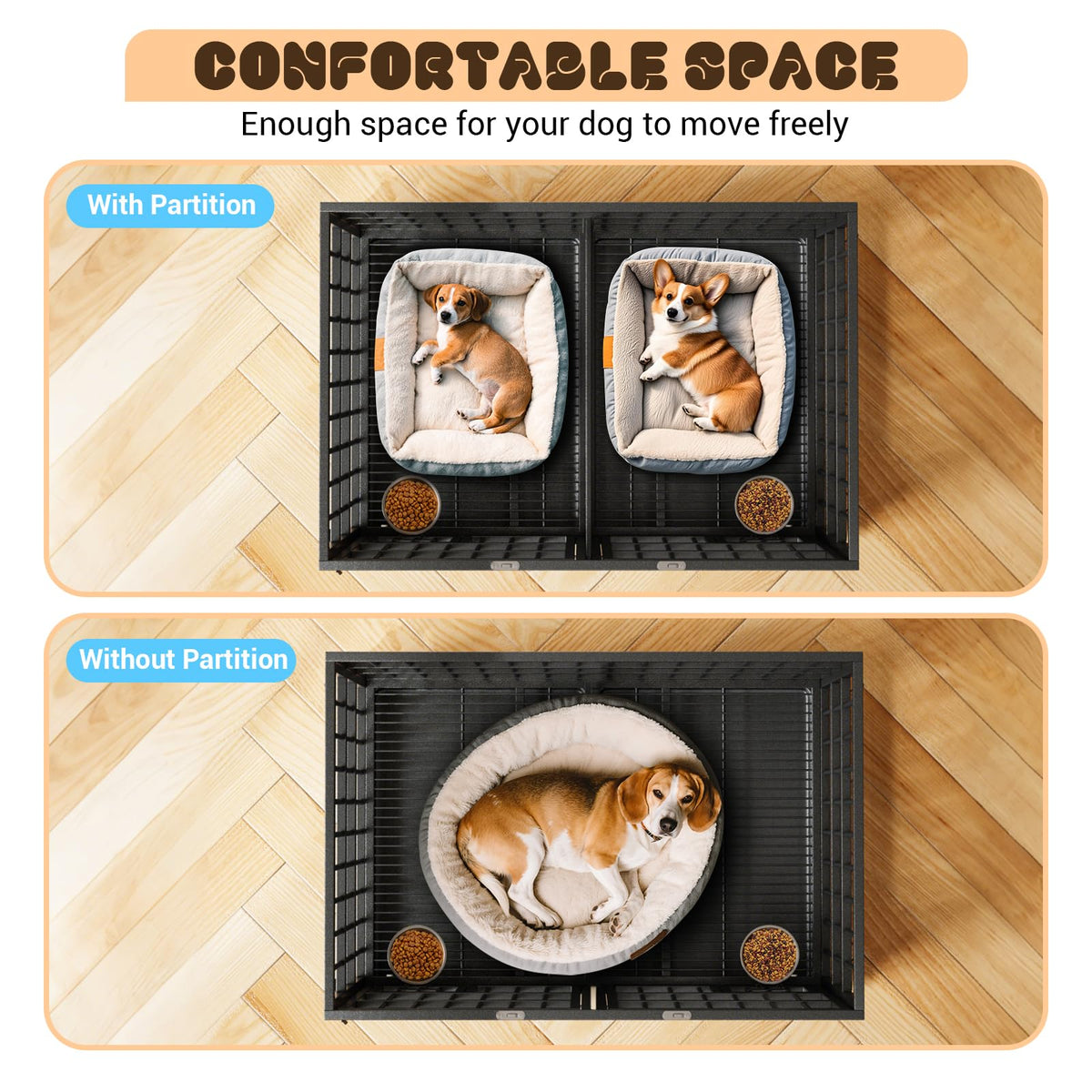 42 inch Heavy Duty Metal Dog Crate with Removable Tray and Wheels N44905