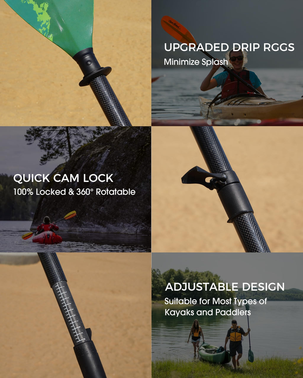 Adjustable Carbon Fiber Shaft Kayak Paddle 4 Piece K49803