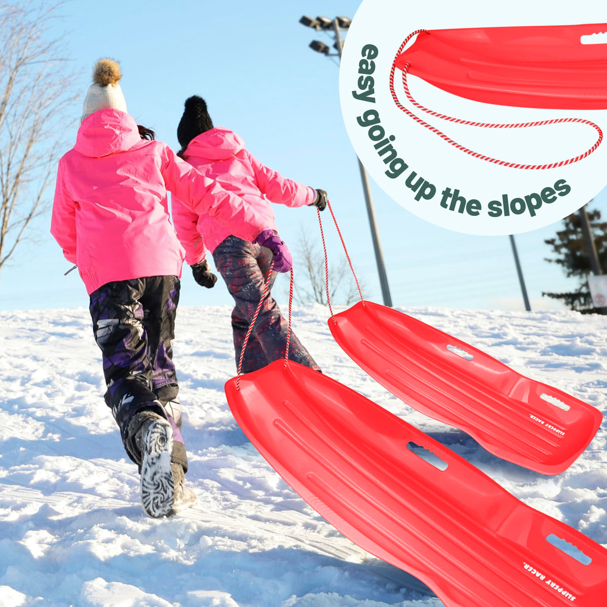 Plastic Toboggan Snow Sled with Pull Rope and Handles N45490