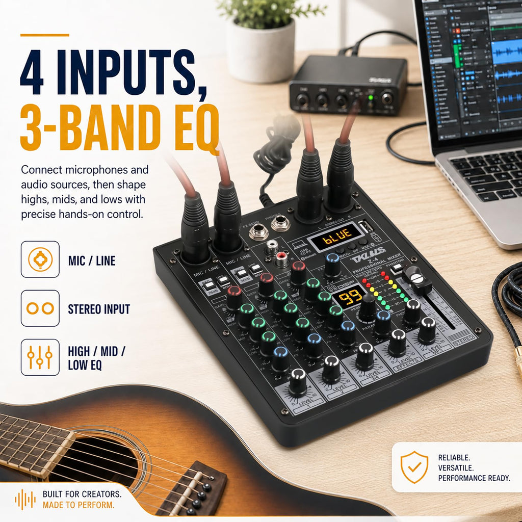 4 Channel Podcast Audio Mixer with 99 DSP Effects M718003