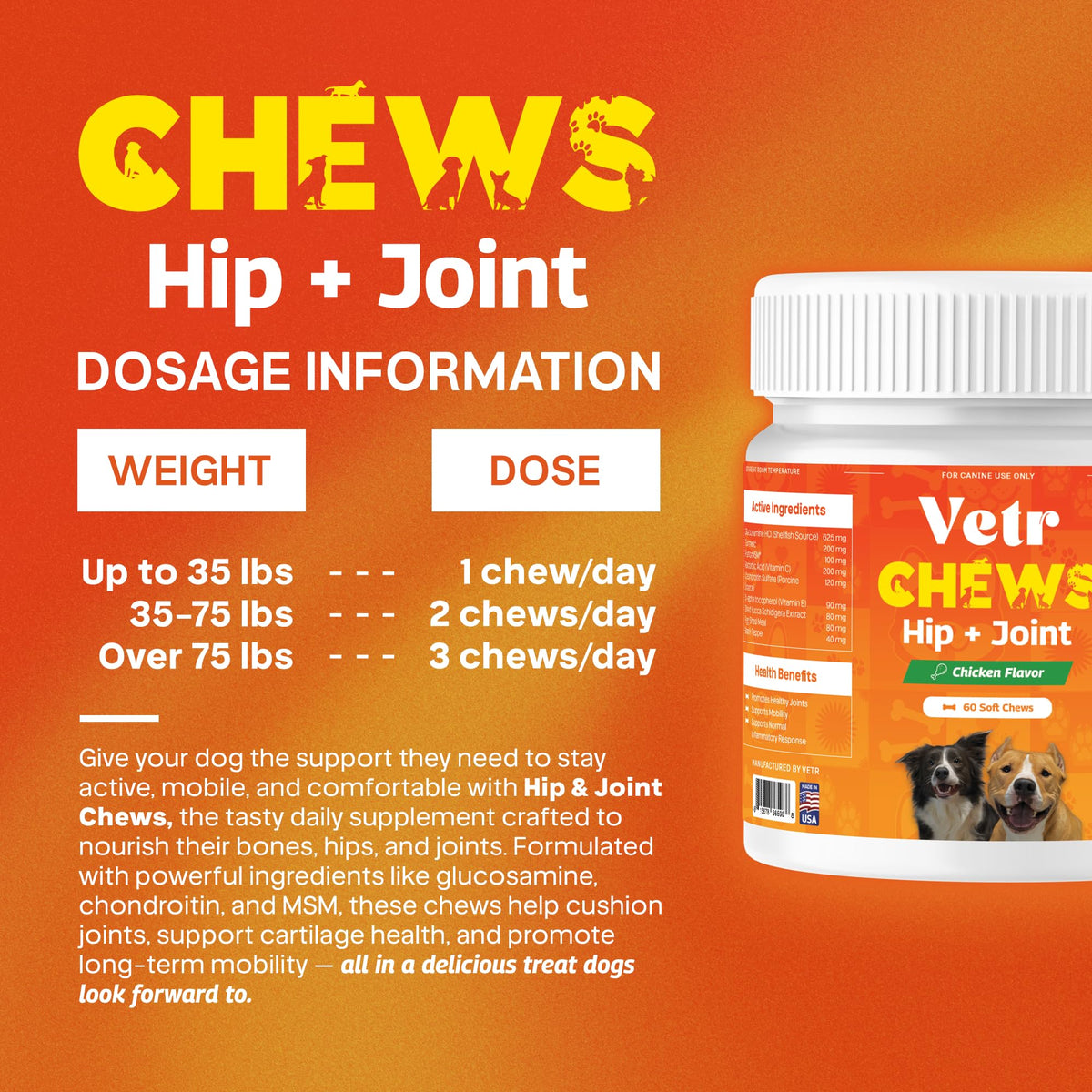 Chicken Flavored Hip and Joint Chews for Dogs, 60 Chewable Tablets J111664