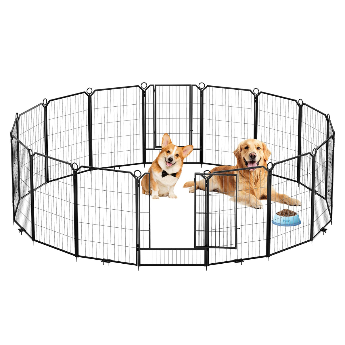 40 Inch 16-Panel Metal Dog Playpen with Door & Stakes Z679
