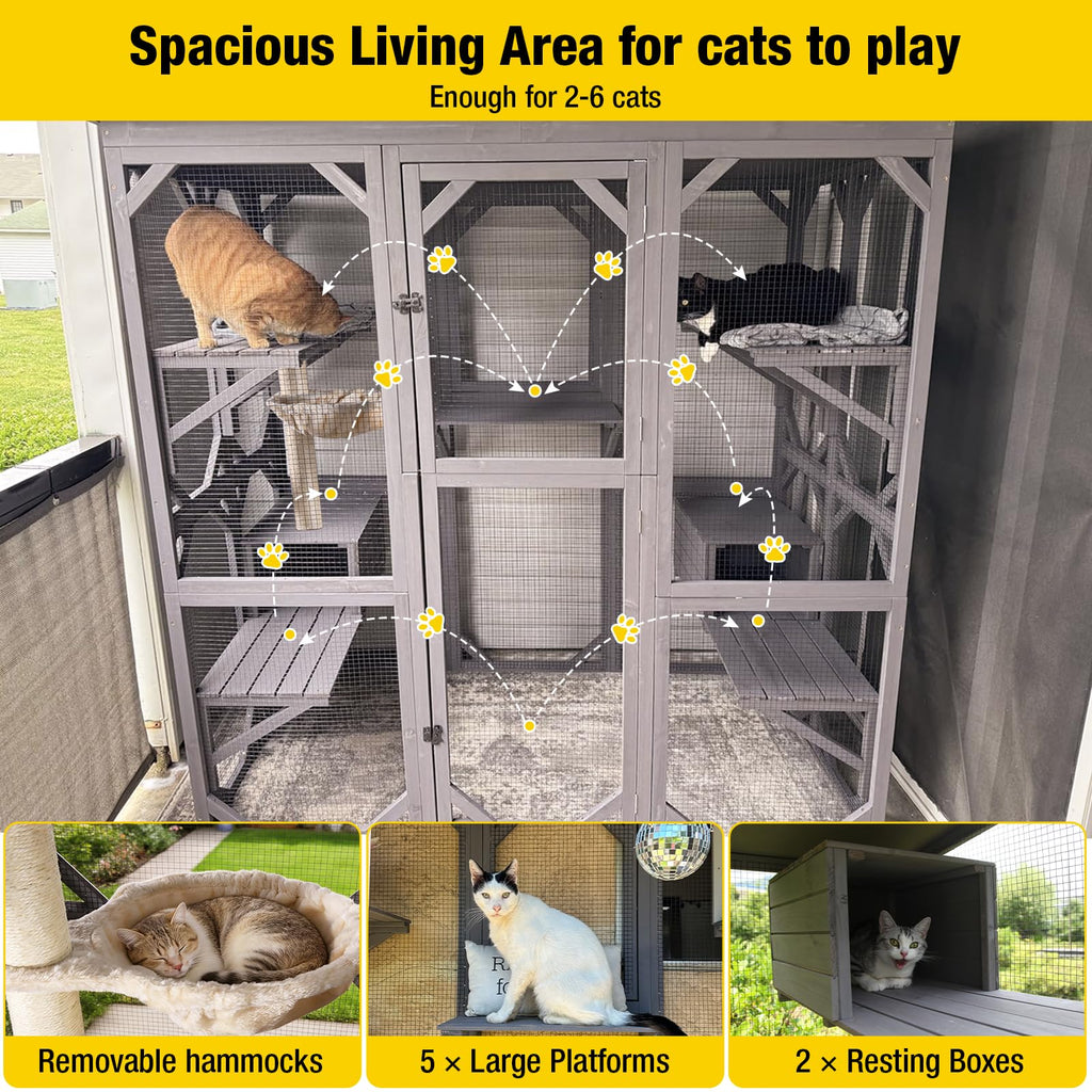 Outdoor Catio Cat Enclosure with 7 Platforms Grey Z238792
