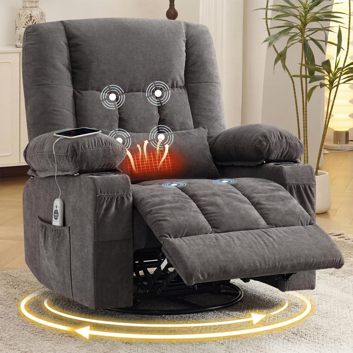 Swivel Rocker Recliner Chair with Massage and Heat K91019