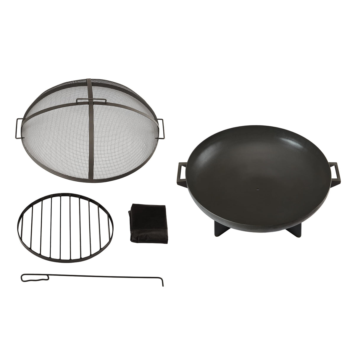 36” Round Wood Burning Steel Fire Pit with Spark Screen, Poker, Log Grate and Storage Cover J550
