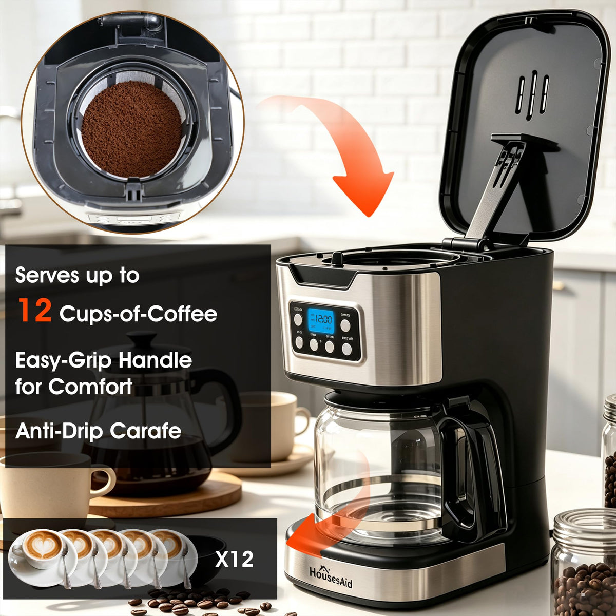 Black Stainless Steel Programmable Coffee Maker M99616