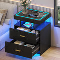 Black LED Nightstand with Wireless Charging Station D7806