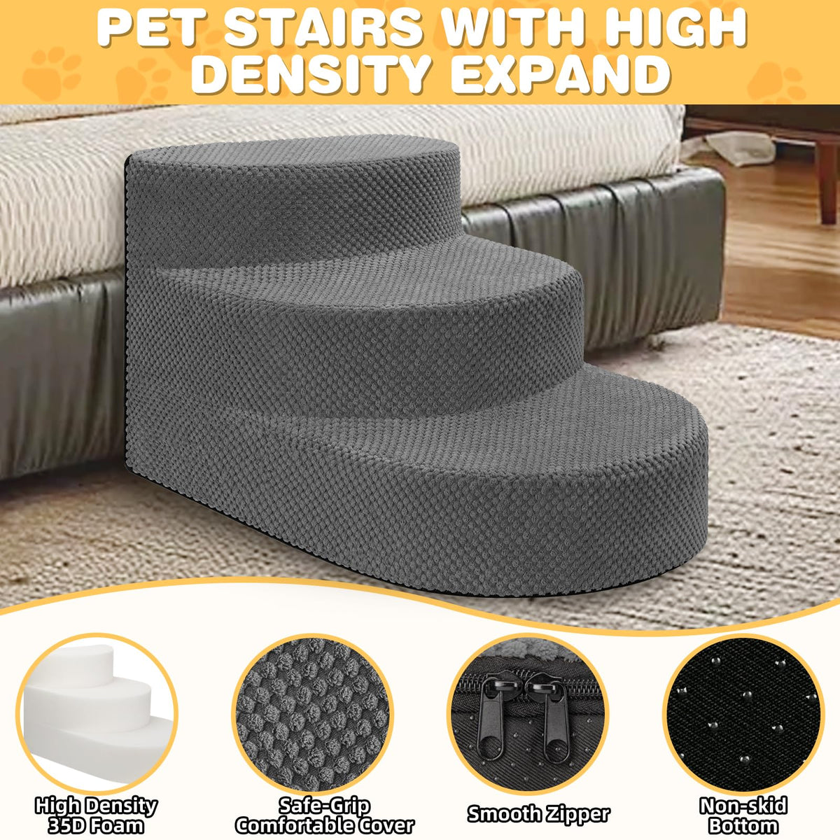 Grey 3 Steps Foam Dog Stairs R4242