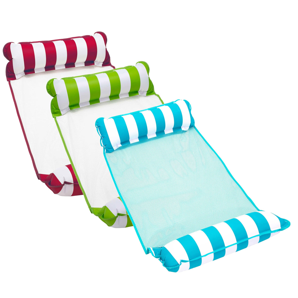 Light Blue, Lime Green & Burgundy/White Stripe 3-Pack Pool Float K2677