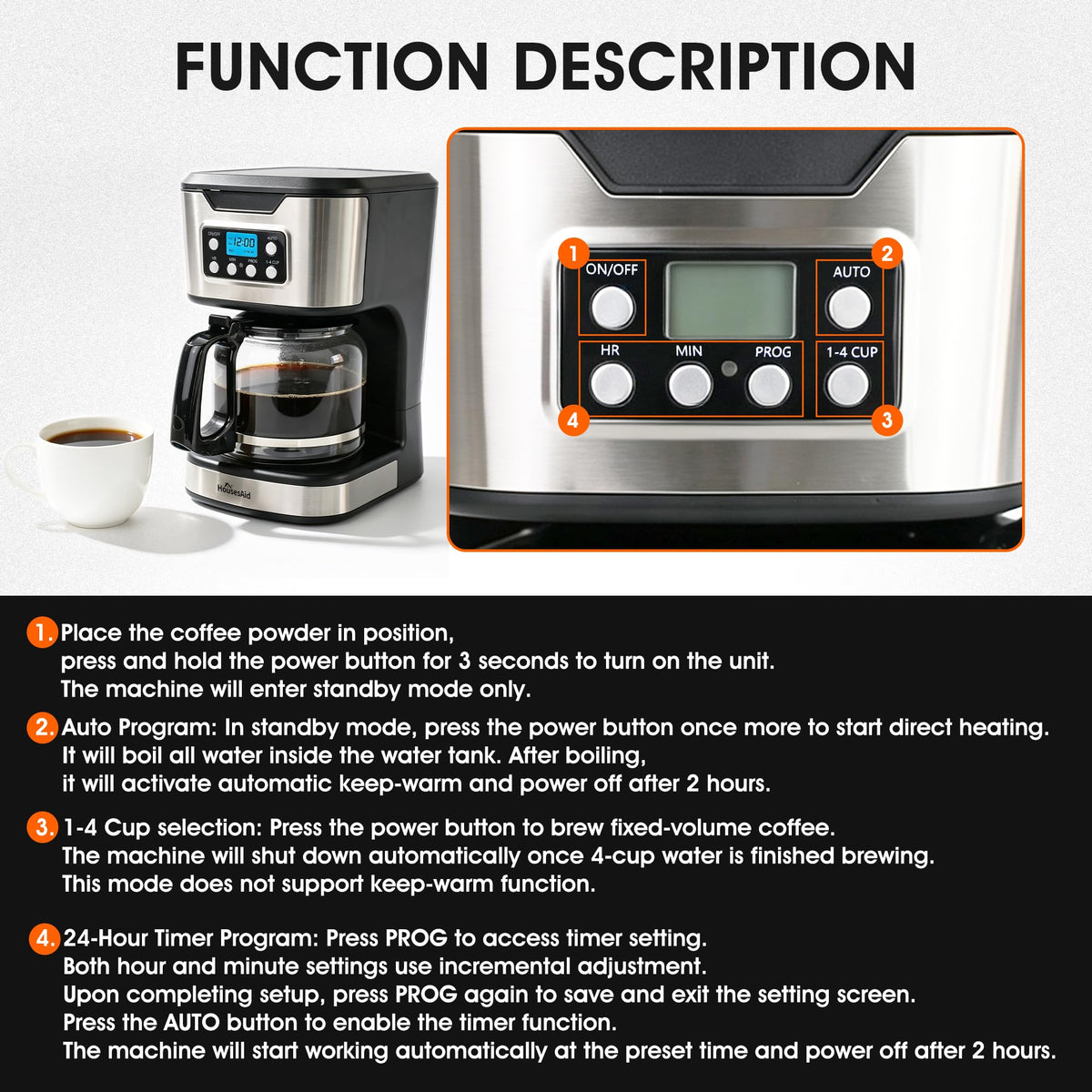 Black Stainless Steel Programmable Coffee Maker M99616