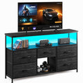 Black TV Stand with LED & Outlets, 5-Drawer Storage N22656