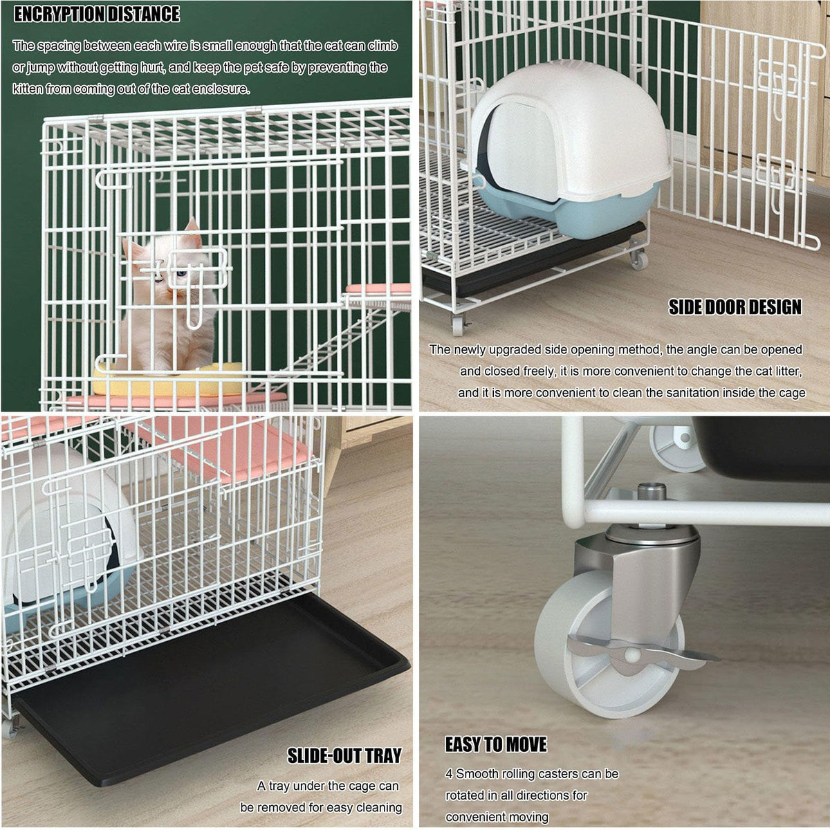 Large Black 4-Tier Folding Metal Wire Cat Cage with Hammock & Ramp Ladders H90467