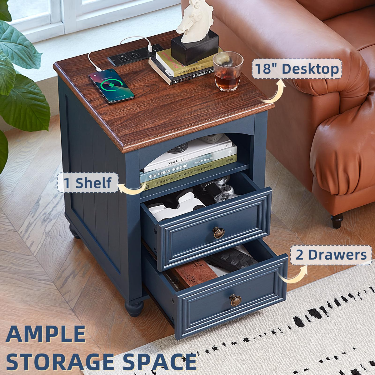 18" Nightstand with Charger Station S235